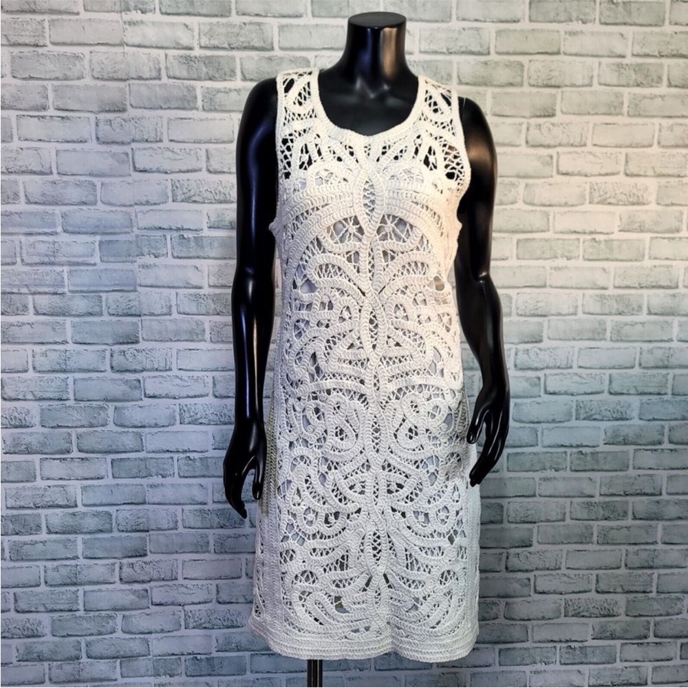 Boston Proper Med Women’s Off White
Crochet Overlay Tank Dress Summer Cruise.